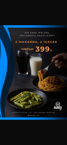 2 Makarna + 2 İçecek | 399,00